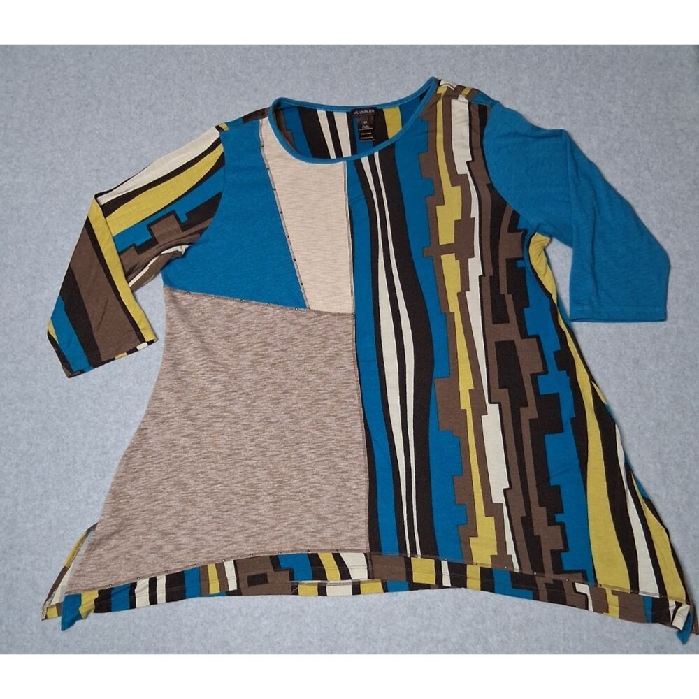 Multiples Abstrac Patchwork Tunic Top 2XL Multicolor Asymmetrical Lagenlook Art